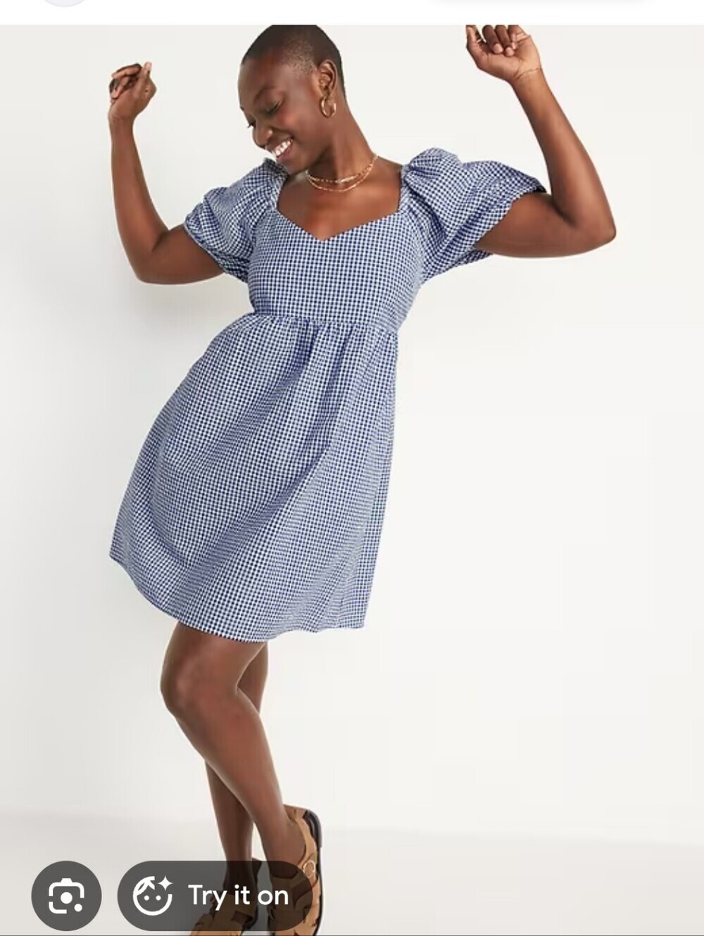 Old Navy Blue Gingham Puff Sleeve Mini Dress Size XS